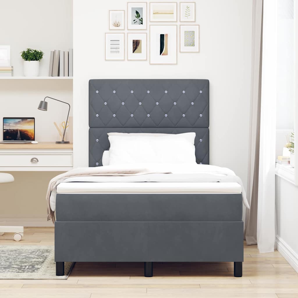 LED Box Spring Bed med madras Mørkegrå 120 x 200 cm Fløjl