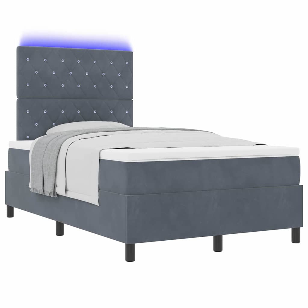 LED Box Spring Bed med madras Mørkegrå 120 x 200 cm Fløjl