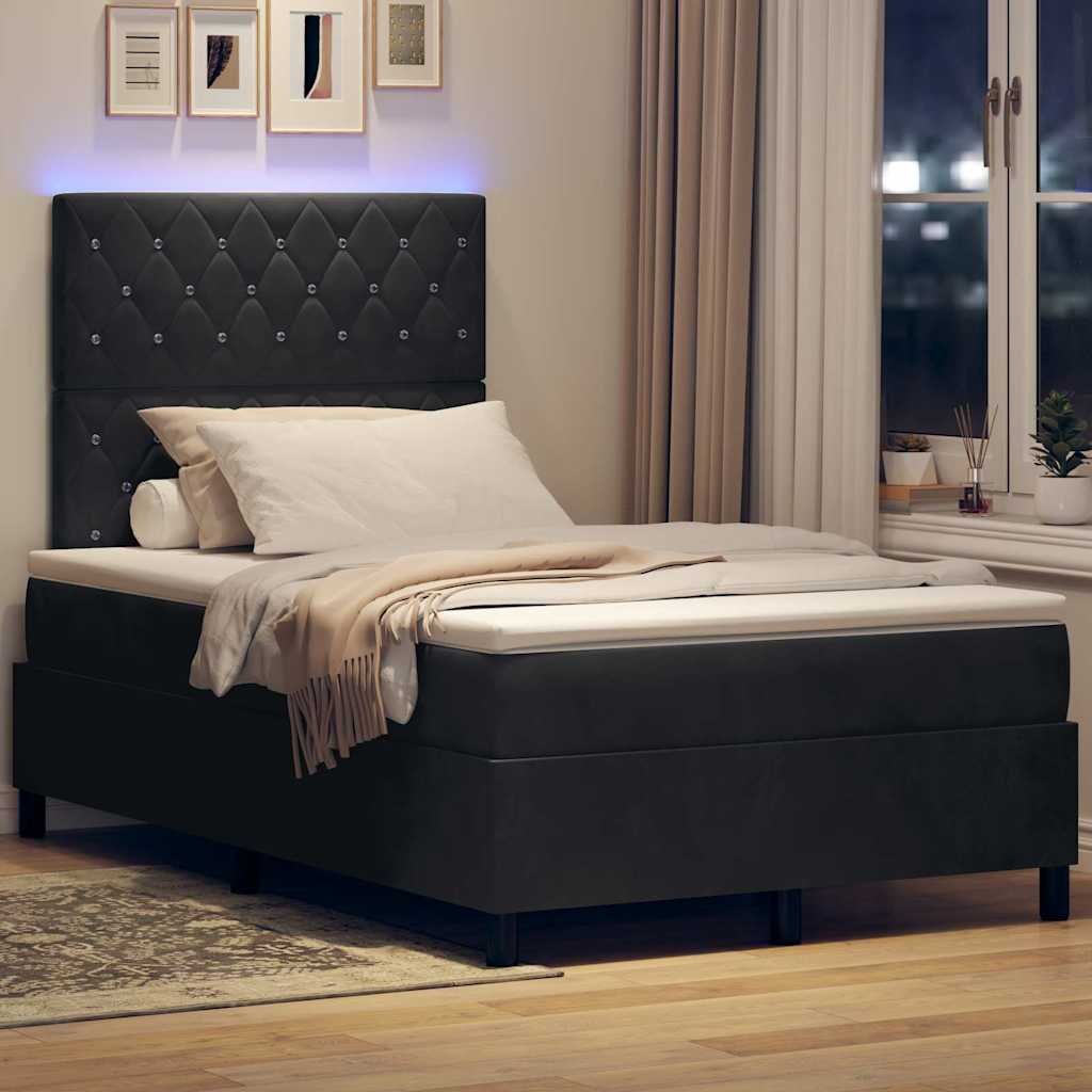 LED Box Spring Bed med madras Sort 120 x 200 cm Fløjl
