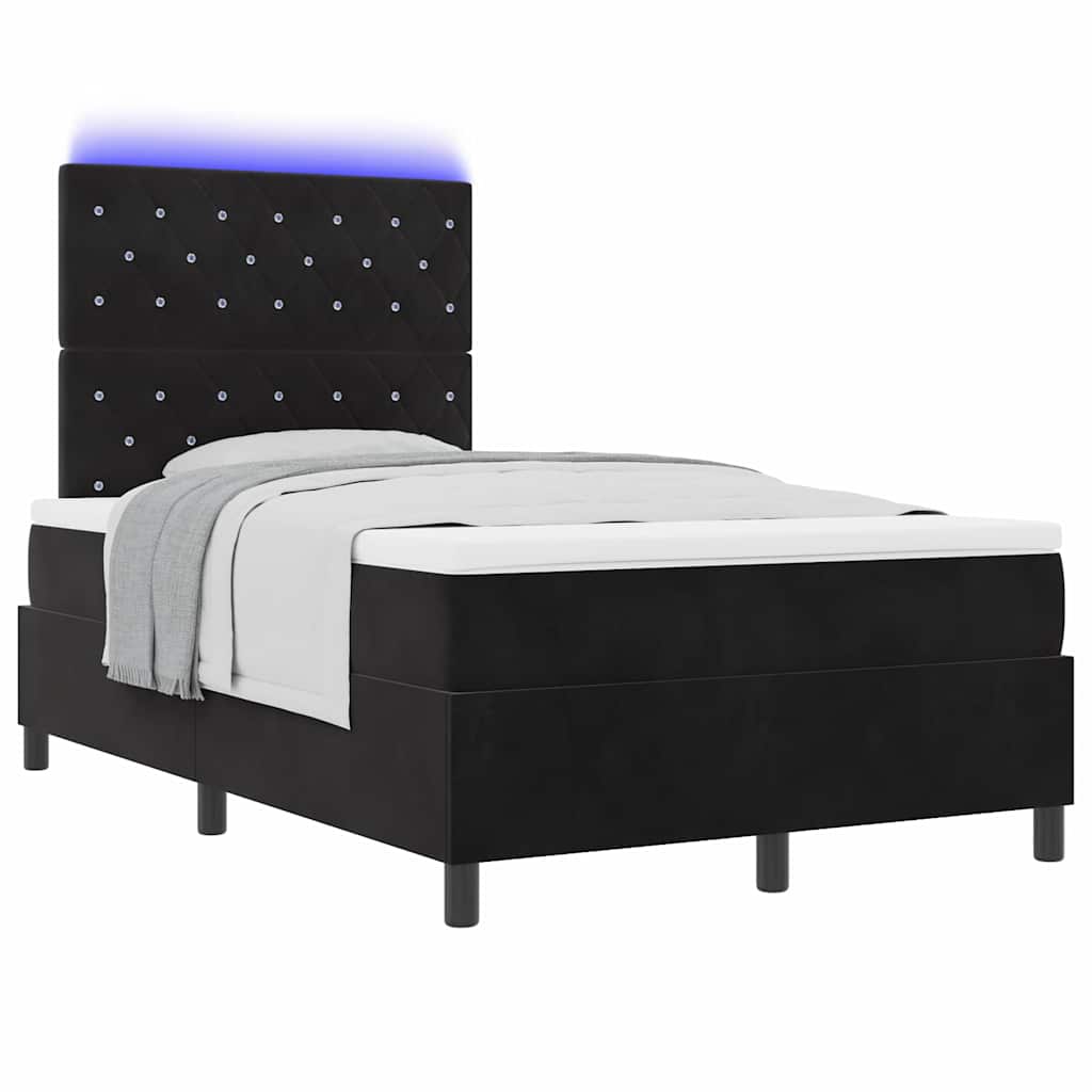 LED Box Spring Bed med madras Sort 120 x 200 cm Fløjl