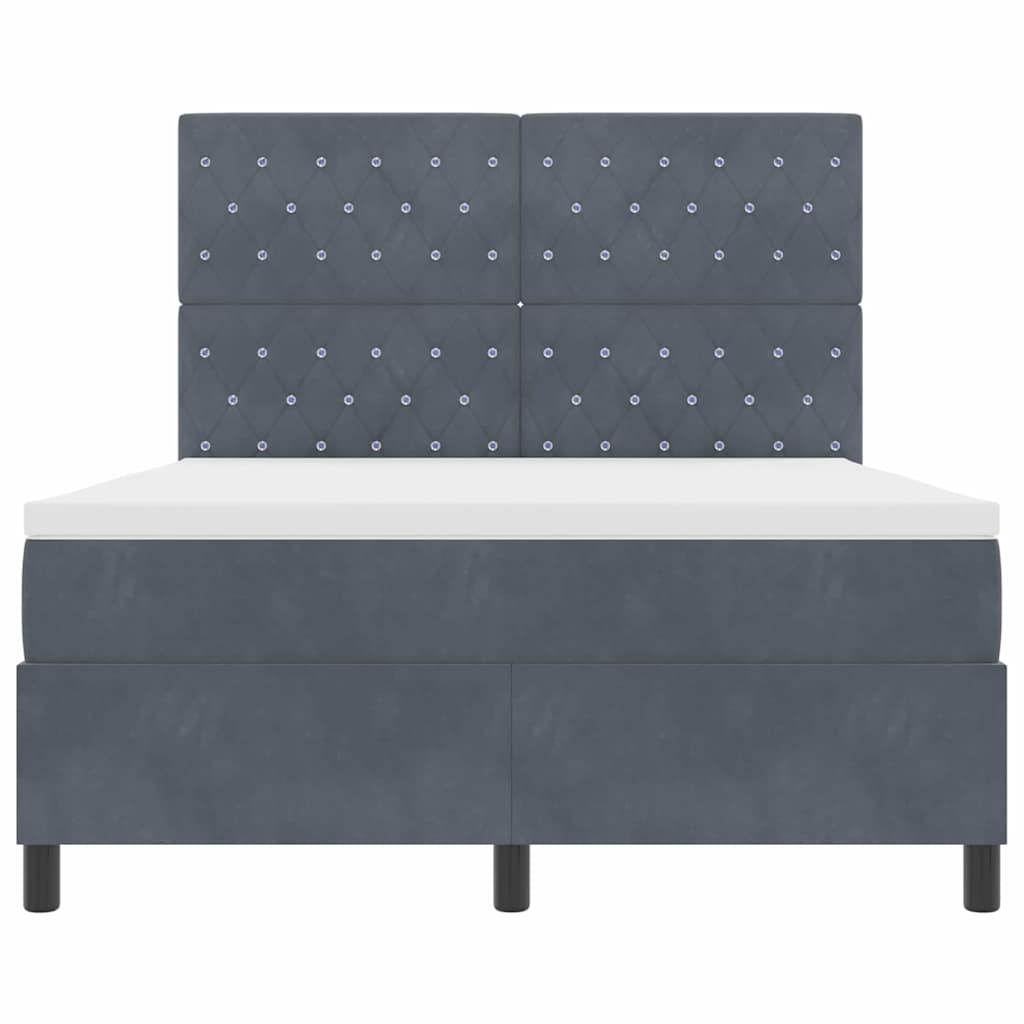 LED Box Spring Bed med madras Mørkegrå 140 x 190 cm Fløjl