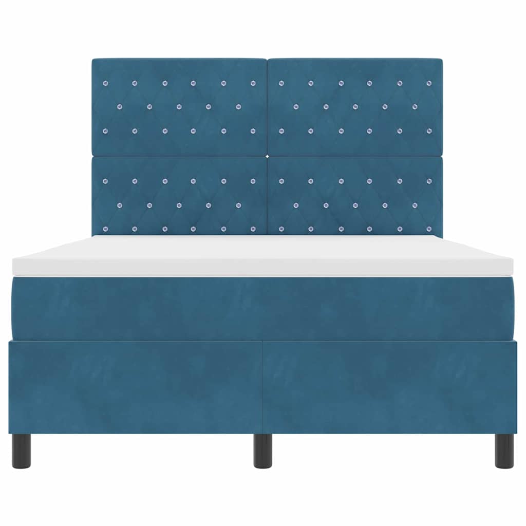 LED Box Spring Bed med madras Mørk blå 140 x 200 cm Fløjl