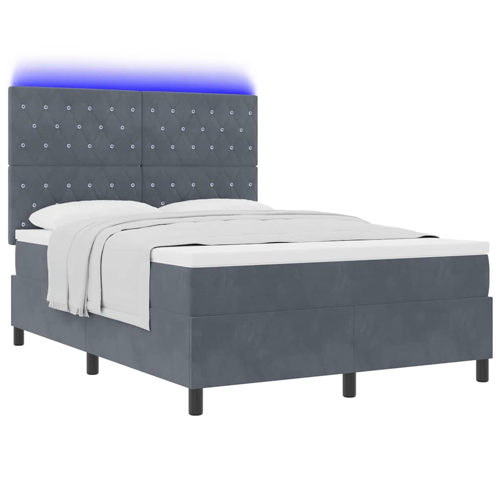 LED Box Spring Bed med madras Mørkegrå 160 x 200 cm Fløjl