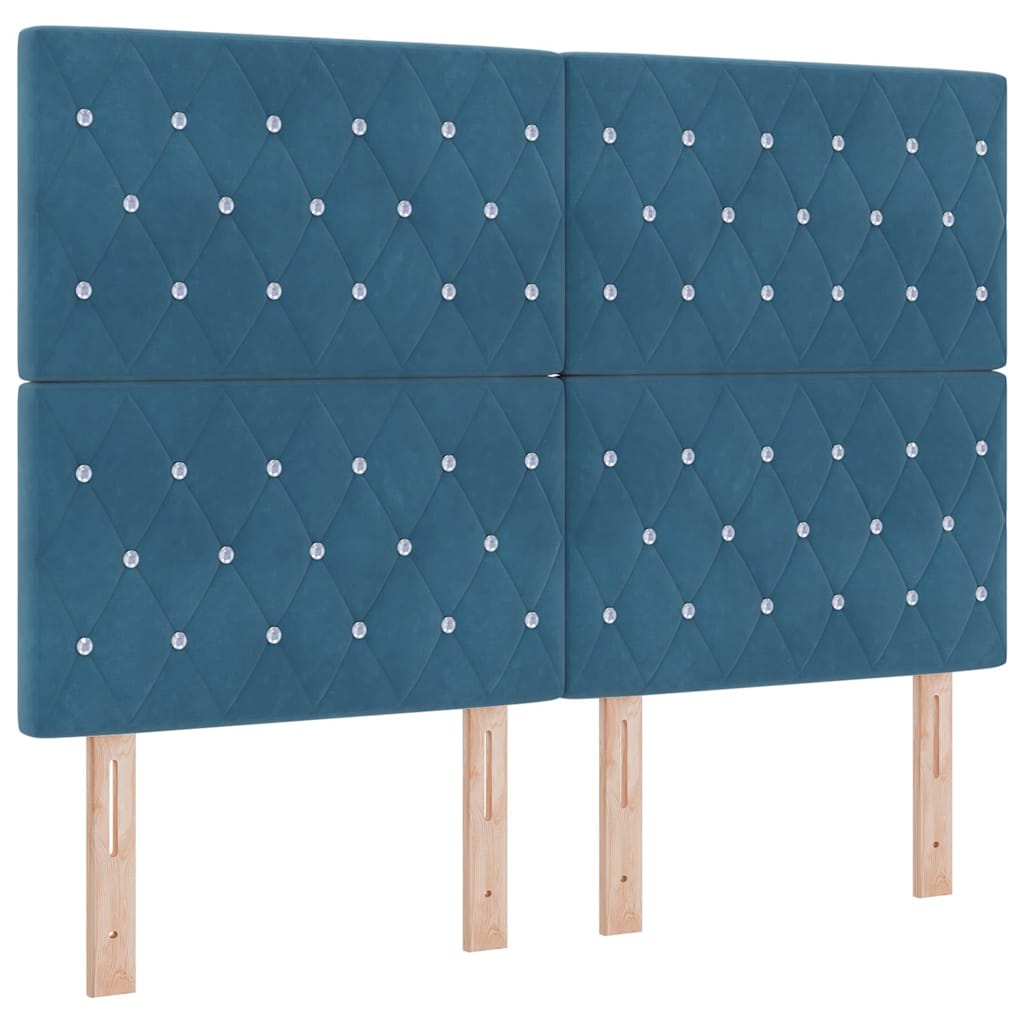 LED Box Spring Bed med madras Mørk blå 160 x 200 cm Fløjl