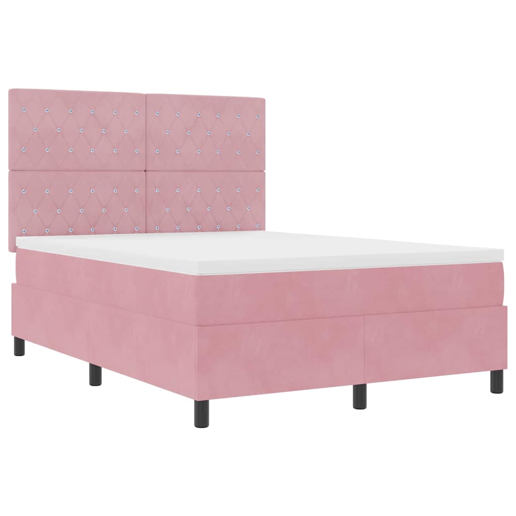 LED Box Spring Bed med madras Lyserød 160 x 200 cm Fløjl