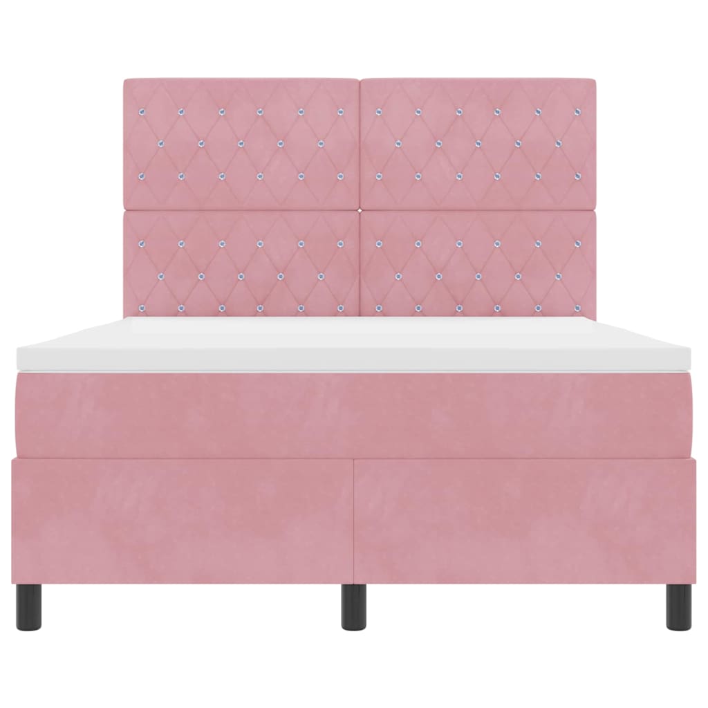 LED Box Spring Bed med madras Lyserød 160 x 200 cm Fløjl