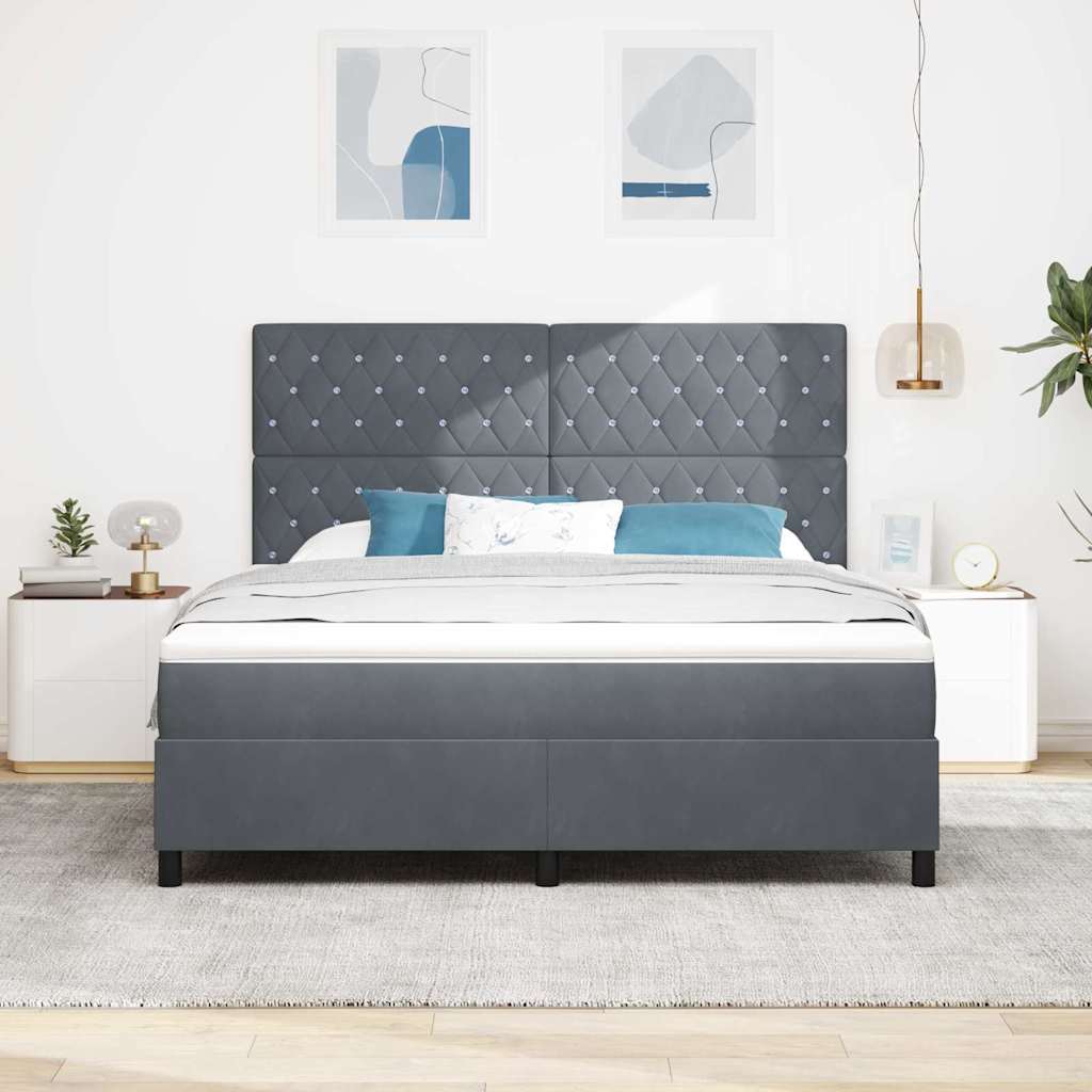 LED Box Spring Bed med madras Mørkegrå 180 x 200 cm Fløjl