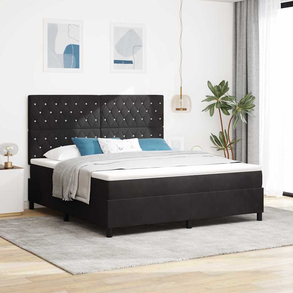 LED Box Spring Bed med madras Sort 180 x 200 cm Fløjl