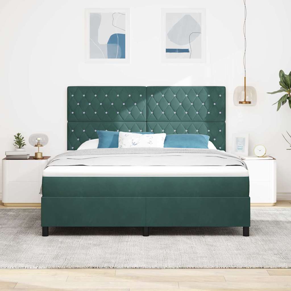 LED Box Spring Bed med madras Mørkegrøn 180 x 200 cm Fløjl