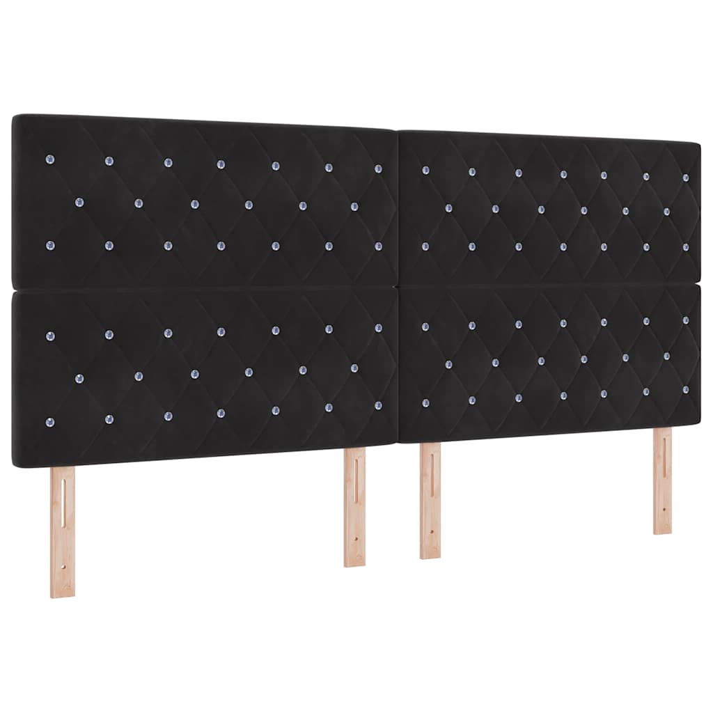 LED Box Spring Bed med madras Sort 200 x 200 cm Fløjl
