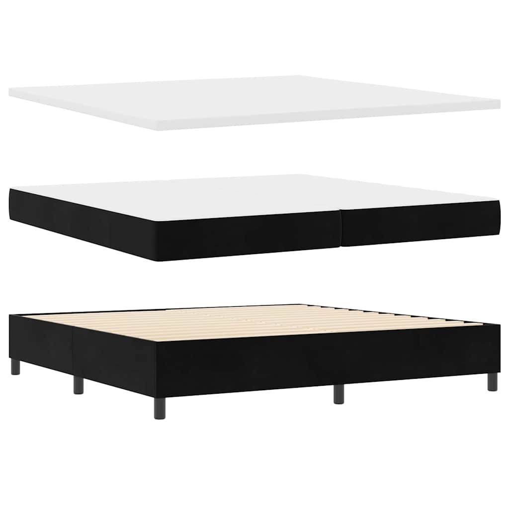 LED Box Spring Bed med madras Sort 200 x 200 cm Fløjl