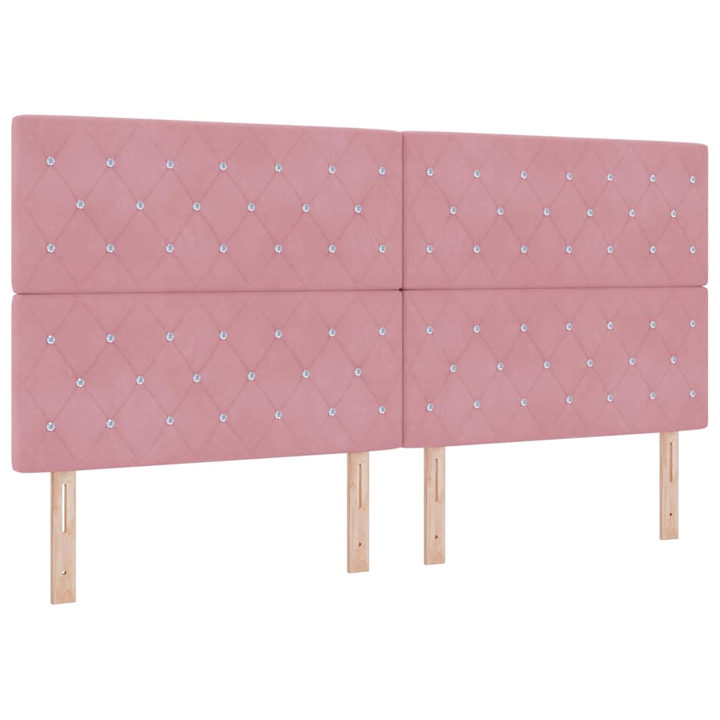 LED Box Spring Bed med madras Lyserød 200 x 200 cm Fløjl