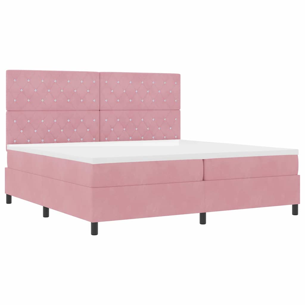 LED Box Spring Bed med madras Lyserød 200 x 200 cm Fløjl