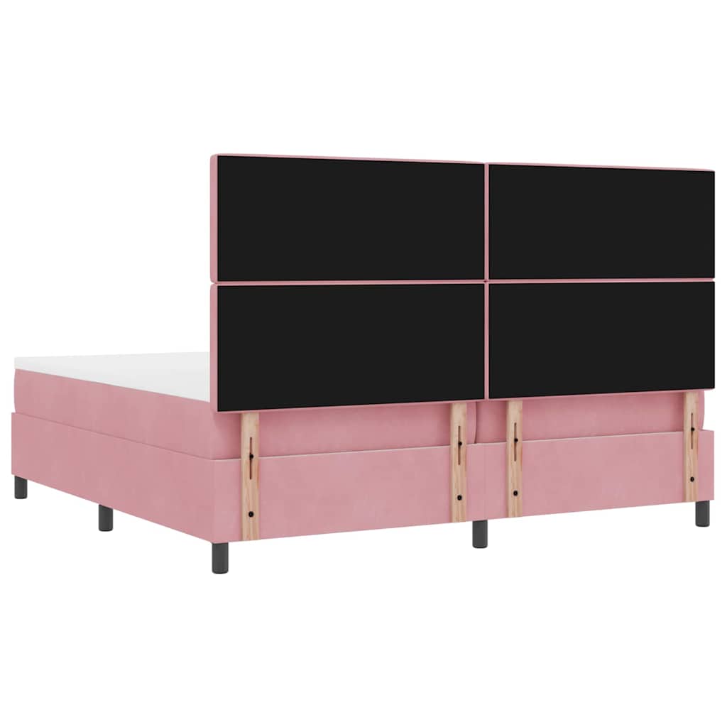 LED Box Spring Bed med madras Lyserød 200 x 200 cm Fløjl