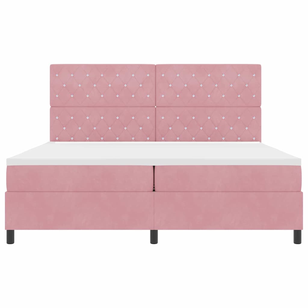 LED Box Spring Bed med madras Lyserød 200 x 200 cm Fløjl