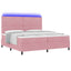 LED Box Spring Bed med madras Lyserød 200 x 200 cm Fløjl