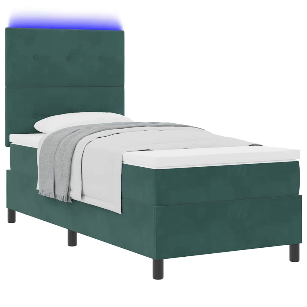 LED Box Spring Bed med hovedgærde Mørkegrøn 80 x 200 cm Fløjl