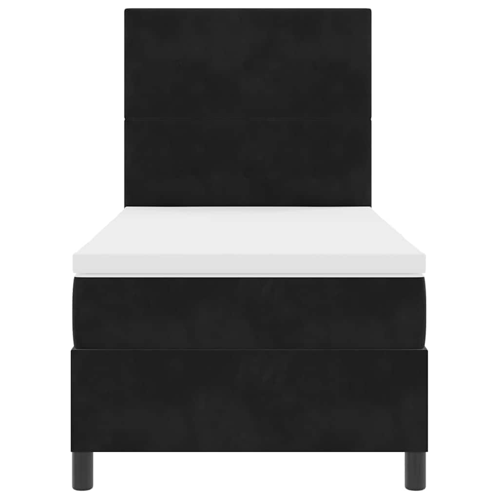 LED Box Spring Bed med hovedgærde Sort 90 x 200 cm Fløjl