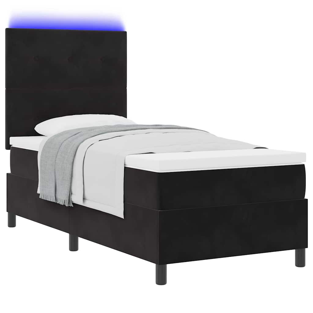 LED Box Spring Bed med hovedgærde Sort 90 x 200 cm Fløjl