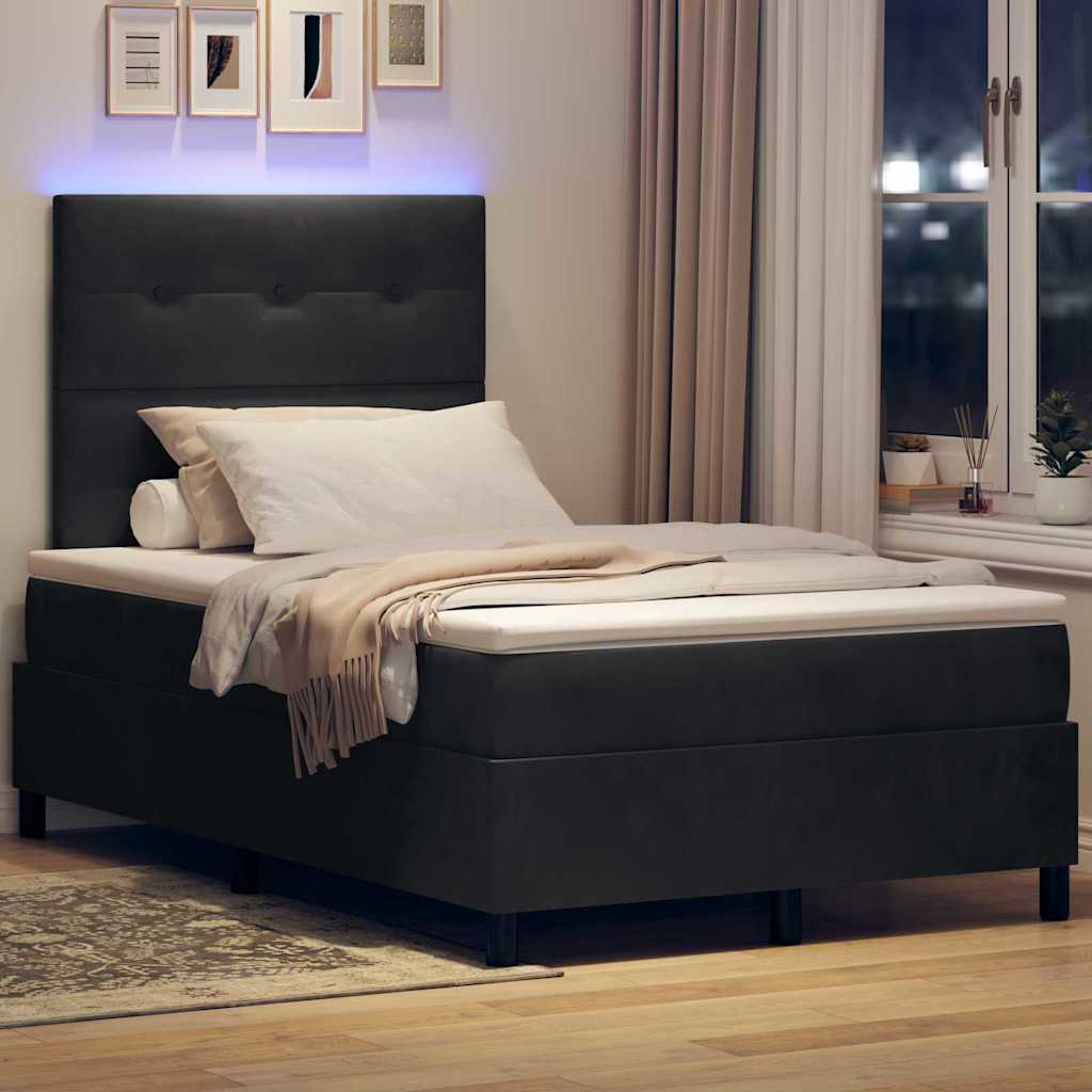 LED Box Spring Bed med hovedgærde Sort 120 x 200 cm Fløjl
