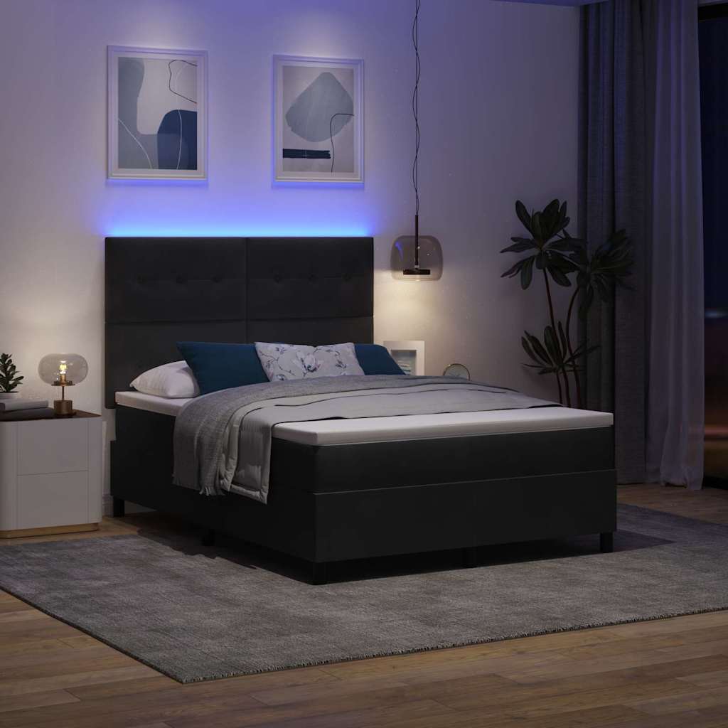 LED Box Spring Bed med hovedgærde Sort 160 x 200 cm Fløjl