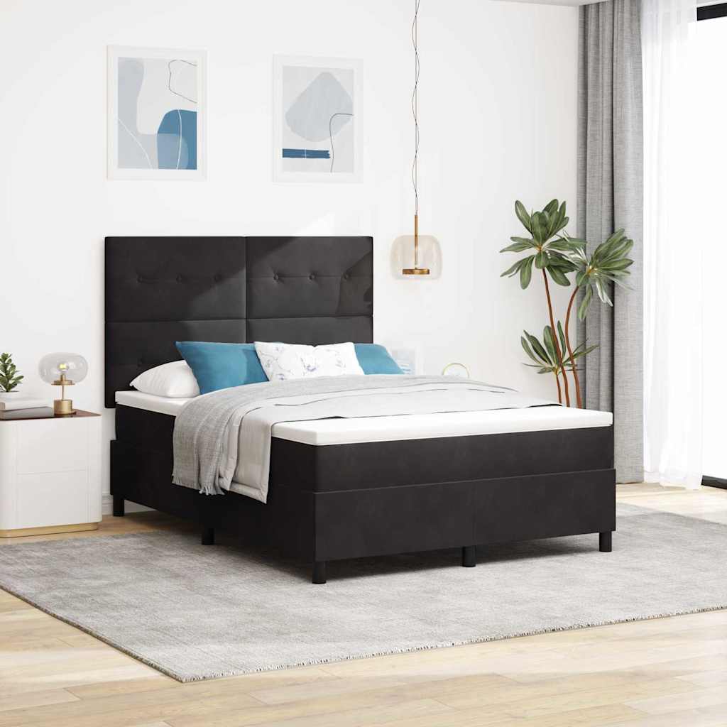 LED Box Spring Bed med hovedgærde Sort 160 x 200 cm Fløjl