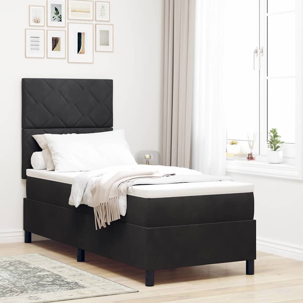 LED Box Spring Bed med hovedgærde Sort 80 x 200 cm Fløjl