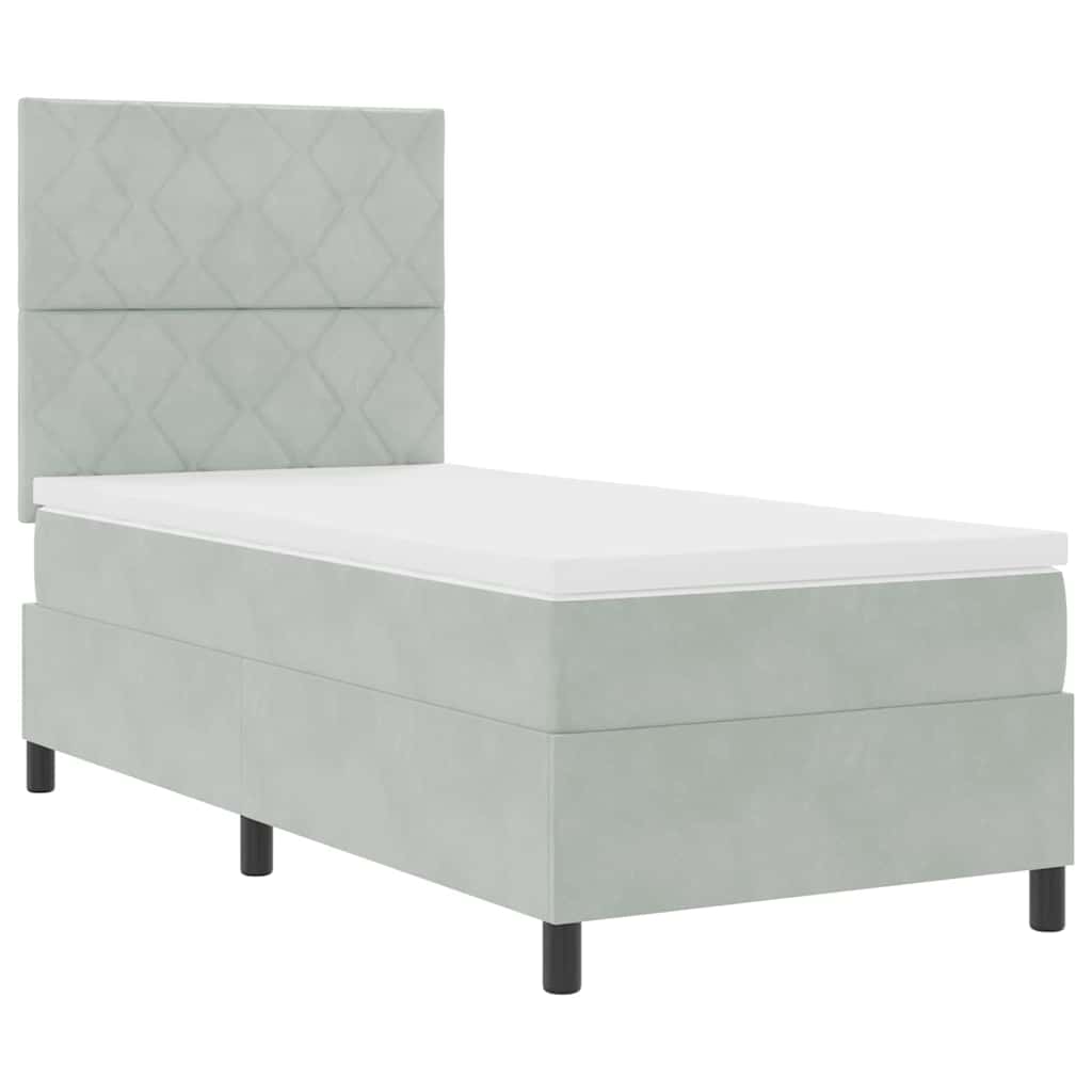 LED Box Spring Bed med hovedgærde Lysegrå 90 x 200 cm Fløjl