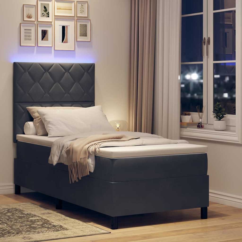 LED Box Spring Bed med hovedgærde Mørkegrå 90 x 200 cm Fløjl
