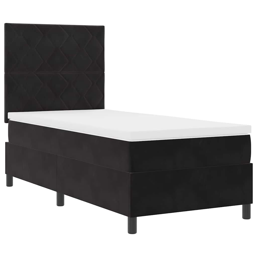 LED Box Spring Bed med hovedgærde Sort 90 x 200 cm Fløjl
