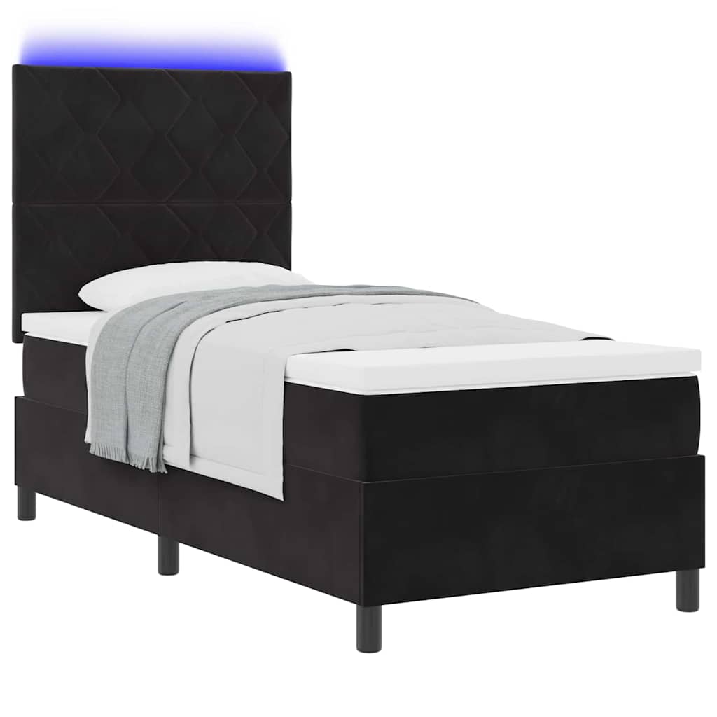 LED Box Spring Bed med hovedgærde Sort 90 x 200 cm Fløjl