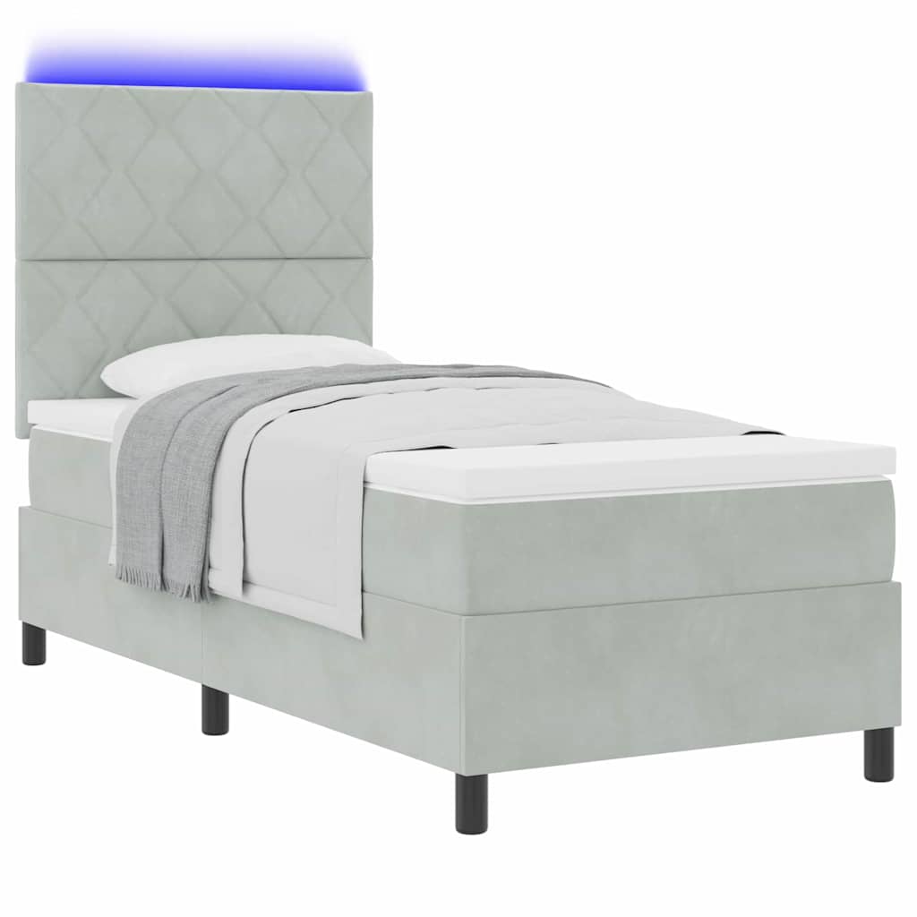 LED Box Spring Bed med hovedgærde Lysegrå 100 x 200 cm Fløjl
