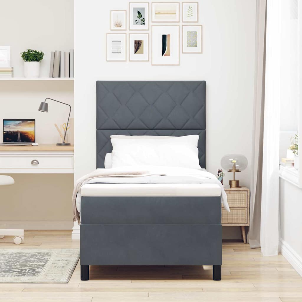 LED Box Spring Bed med hovedgærde Mørkegrå 100 x 200 cm Fløjl
