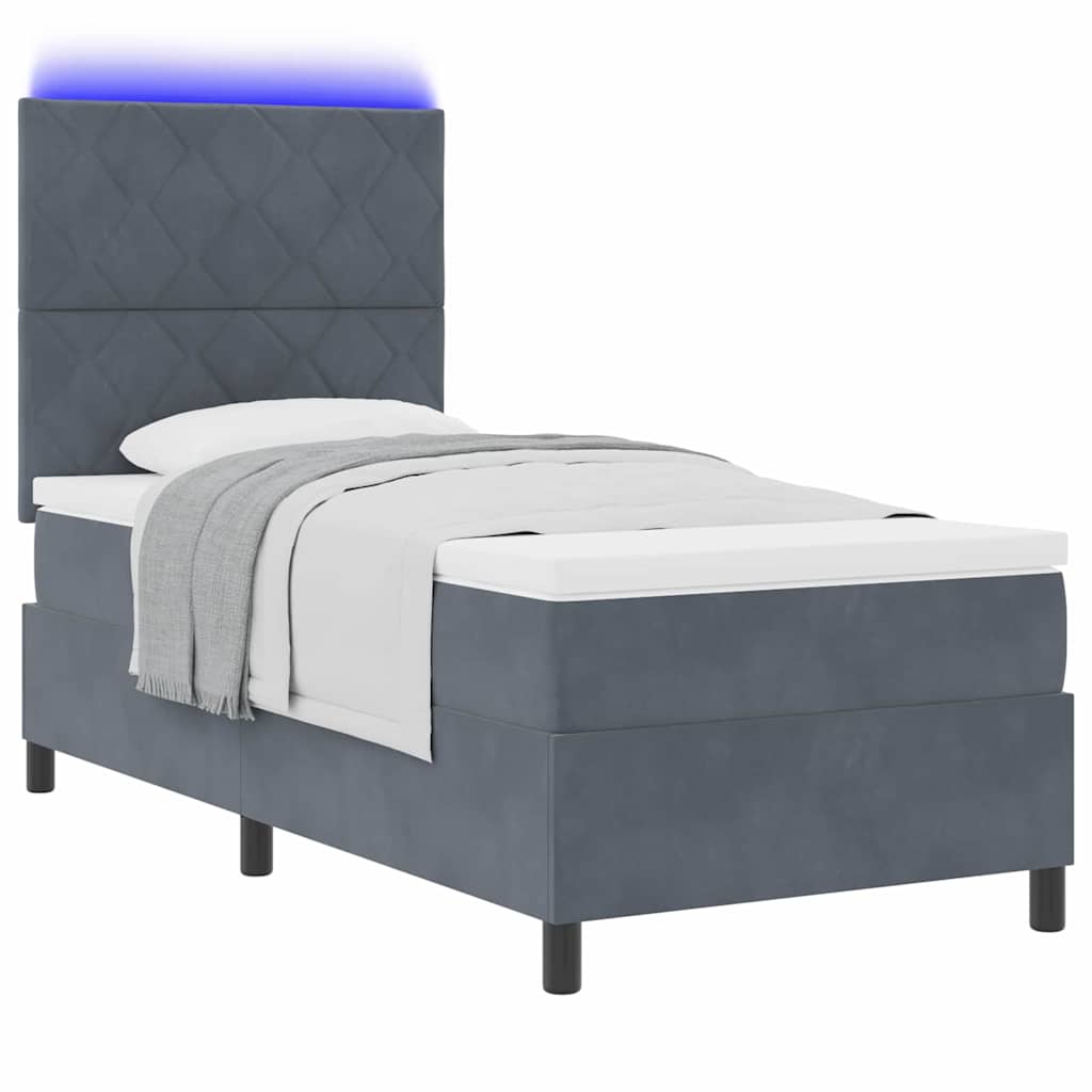 LED Box Spring Bed med hovedgærde Mørkegrå 100 x 200 cm Fløjl