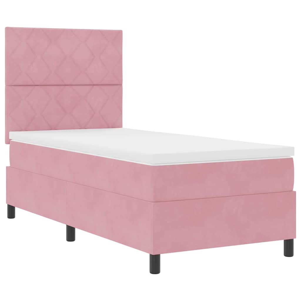 LED Box Spring Bed med hovedgærde Lyserød 100 x 200 cm Fløjl