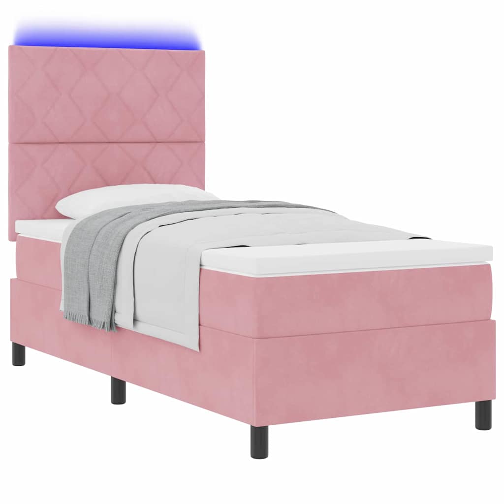 LED Box Spring Bed med hovedgærde Lyserød 100 x 200 cm Fløjl