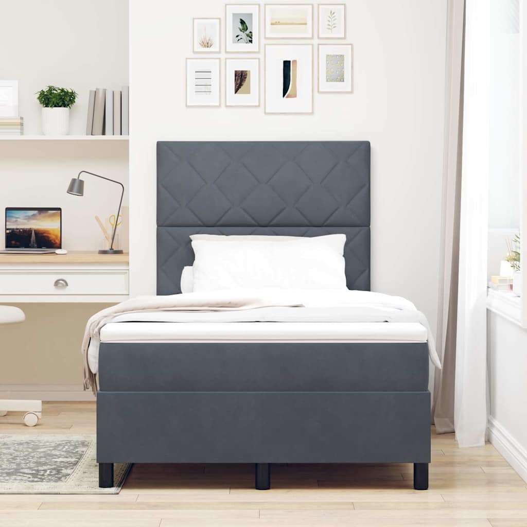 LED Box Spring Bed med hovedgærde Mørkegrå 120 x 190 cm Fløjl