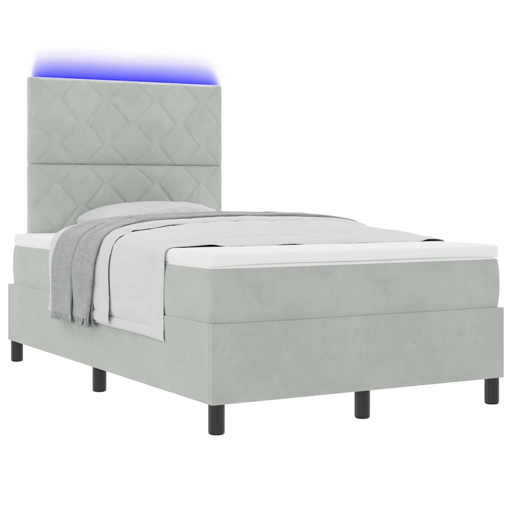 LED Box Spring Bed med hovedgærde Lysegrå 120 x 200 cm Fløjl