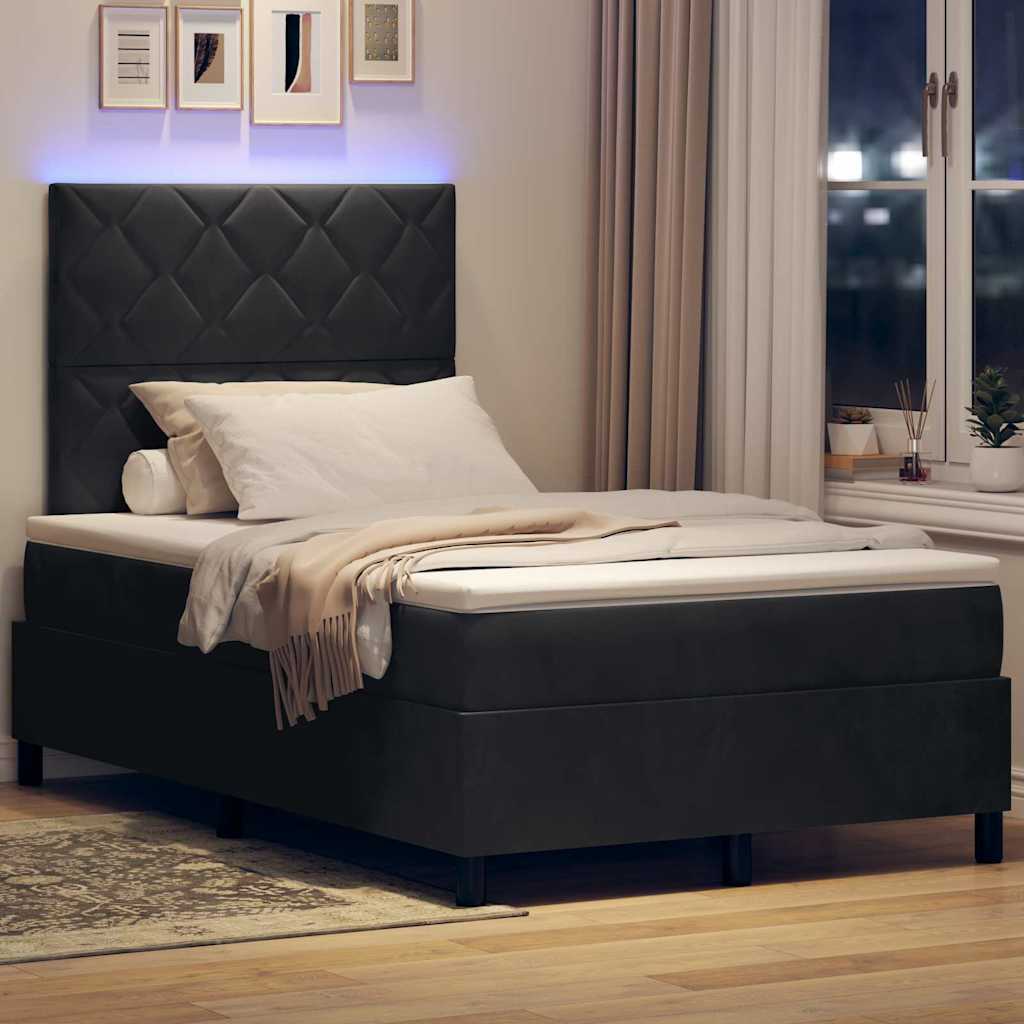 LED Box Spring Bed med hovedgærde Sort 120 x 200 cm Fløjl