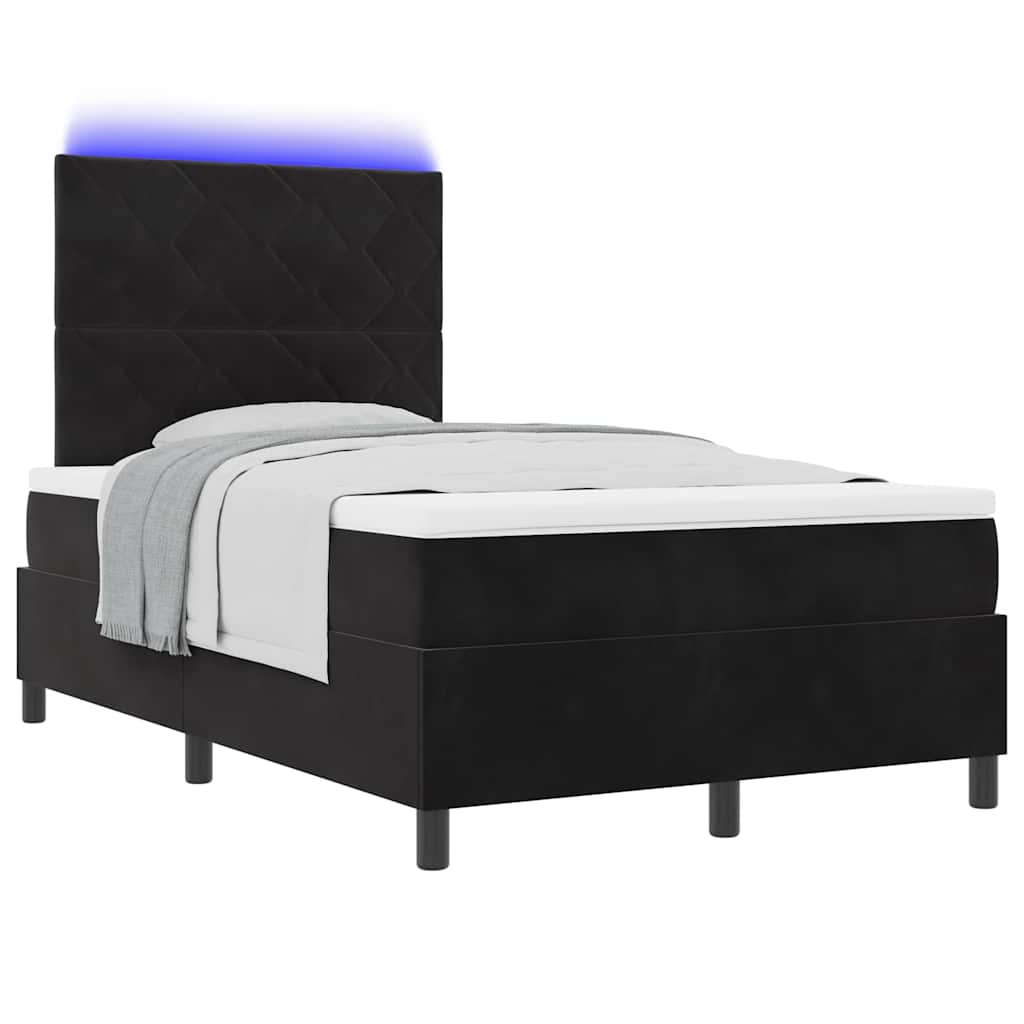 LED Box Spring Bed med hovedgærde Sort 120 x 200 cm Fløjl