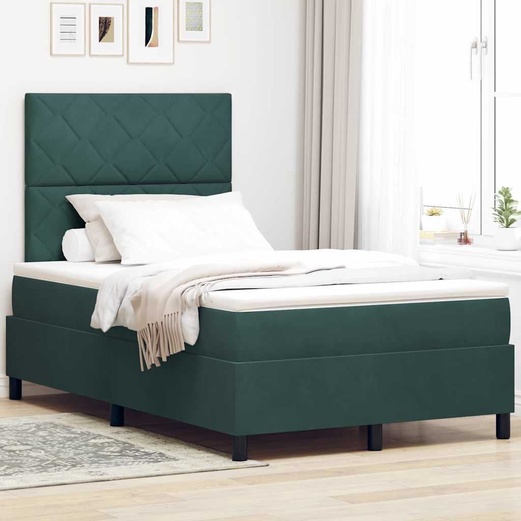 LED Box Spring Bed med hovedgærde Mørkegrøn 120 x 200 cm Fløjl