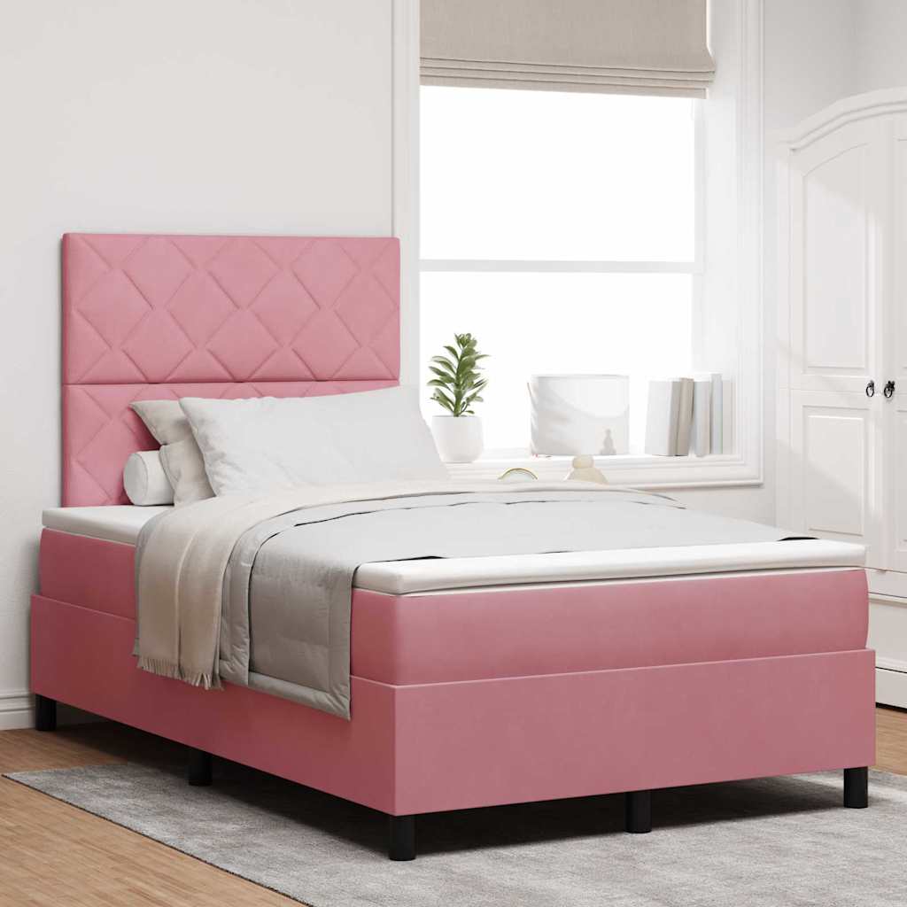LED Box Spring Bed med hovedgærde Lyserød 120 x 200 cm Fløjl