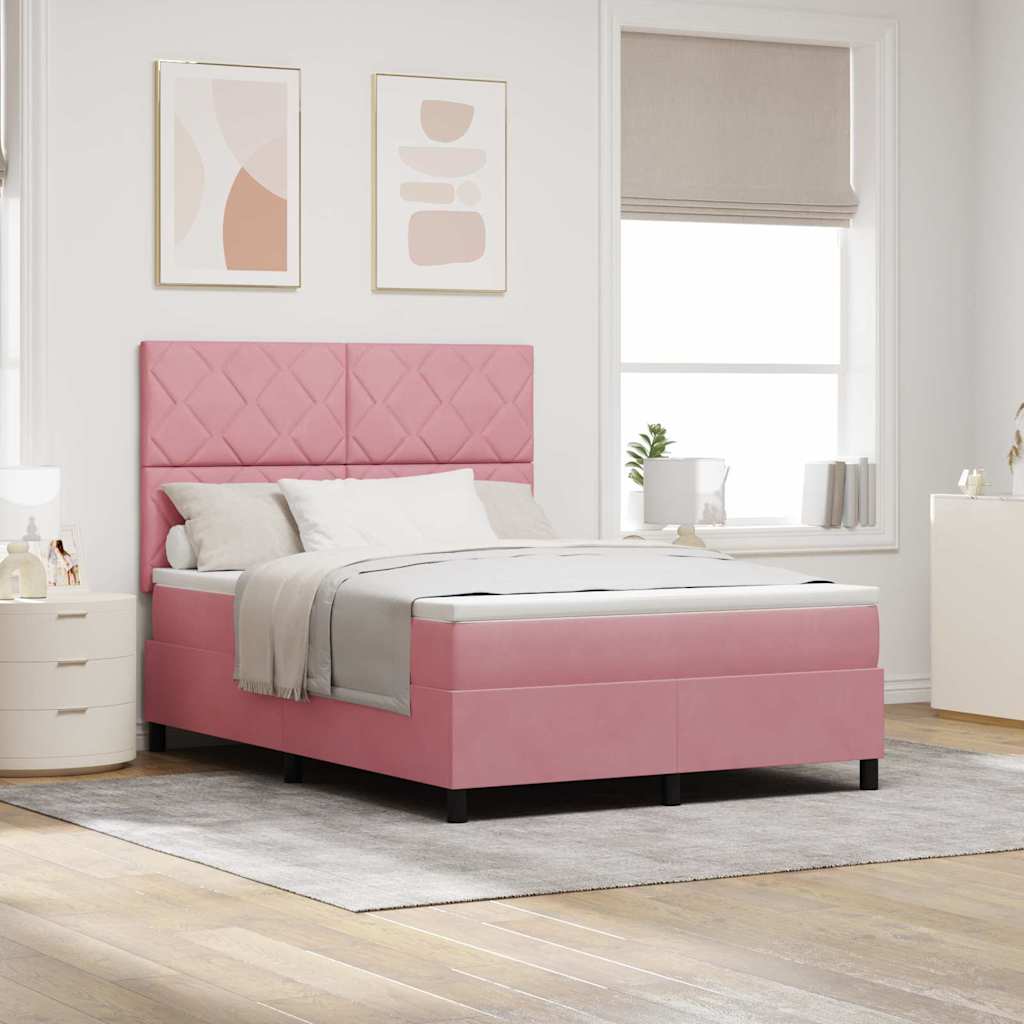 LED Box Spring Bed med hovedgærde Lyserød 140 x 190 cm Fløjl