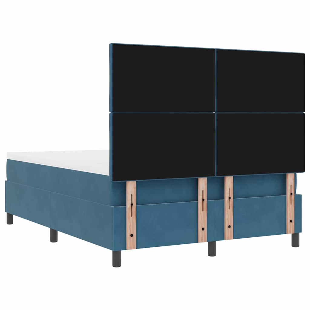 LED Box Spring Bed med hovedgærde Mørk blå 140 x 200 cm Fløjl