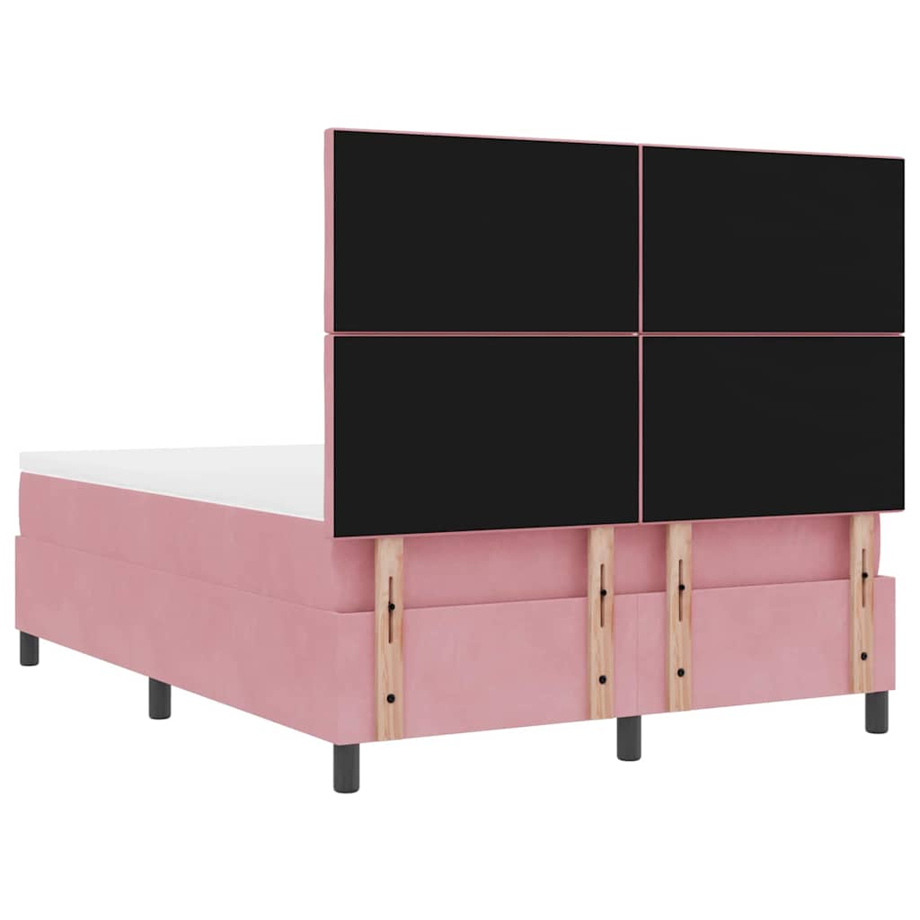 LED Box Spring Bed med hovedgærde Lyserød 140 x 200 cm Fløjl
