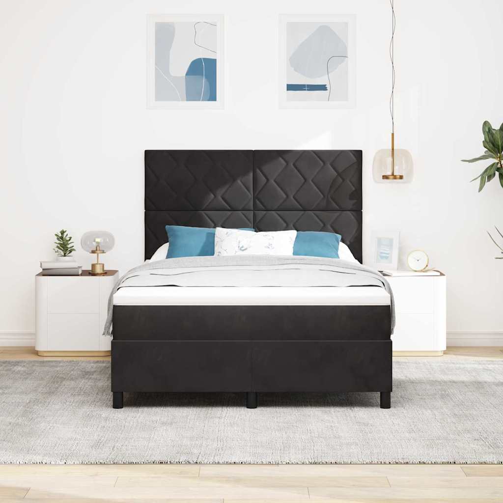 LED Box Spring Bed med hovedgærde Sort 160 x 200 cm Fløjl