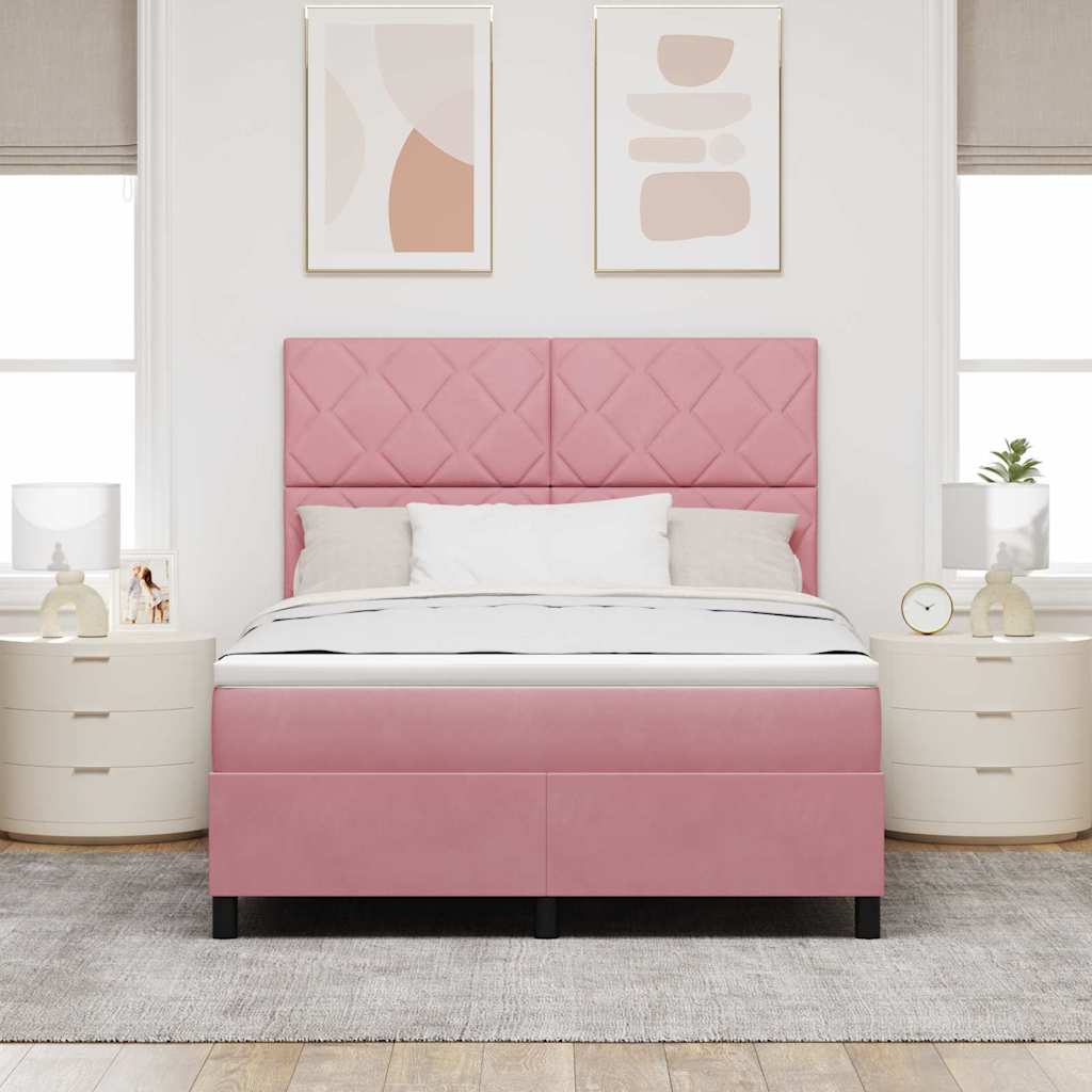 LED Box Spring Bed med hovedgærde Lyserød 160 x 200 cm Fløjl