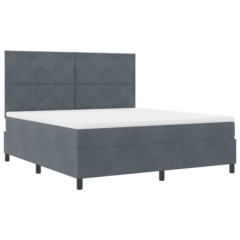 LED Box Spring Bed med hovedgærde Mørkegrå 180 x 200 cm Fløjl