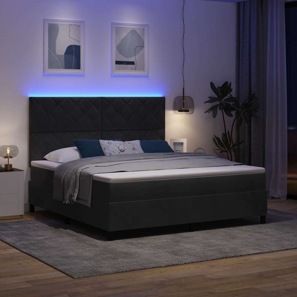 LED Box Spring Bed med hovedgærde Sort 180 x 200 cm Fløjl