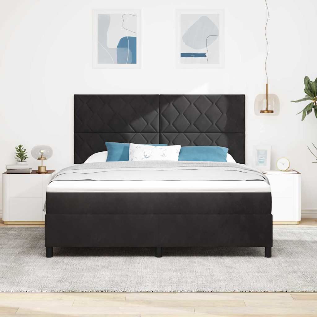 LED Box Spring Bed med hovedgærde Sort 180 x 200 cm Fløjl